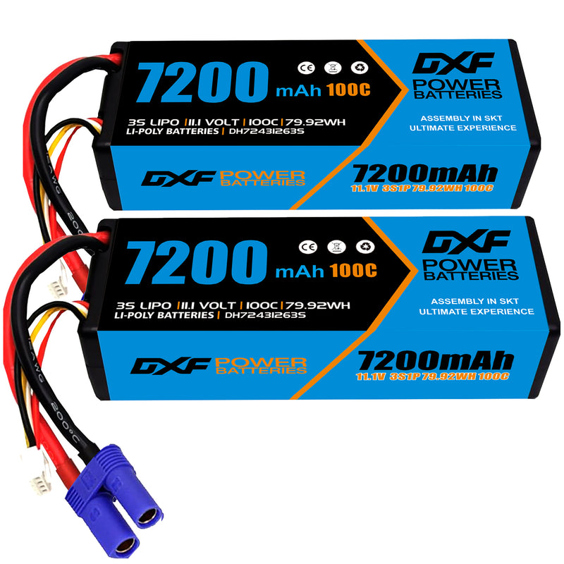 (CA)DXF Lipo Battery 3S 11.1V 7200MAH 100C Blue Series lipo Hardcase with  EC5 Plug for Rc 1/8 1/10 Buggy Truck Car Off-Road Drone