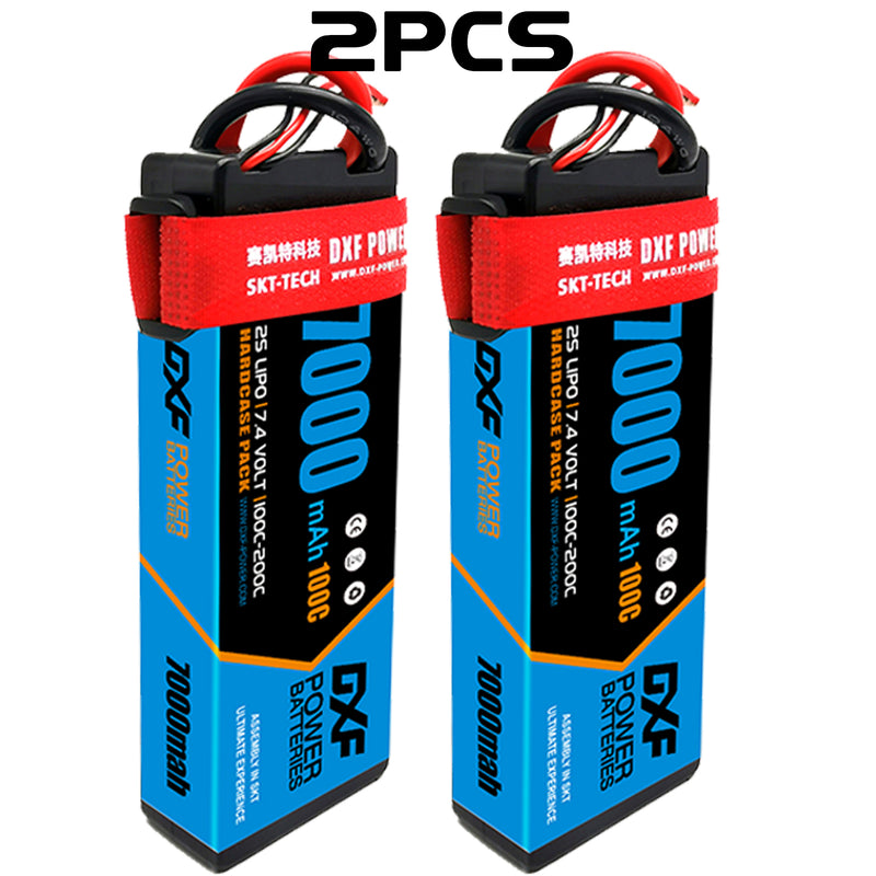 (PL)DXF Lipo Battery 2S 7.4V 7000mAh 100C/200C Hardcase Battery Graphene Battery Deans/T Plug for Rc Truck Drone 1/10 1/8 Scale Traxxas Slash 4x4 RC Car Buggy truggy