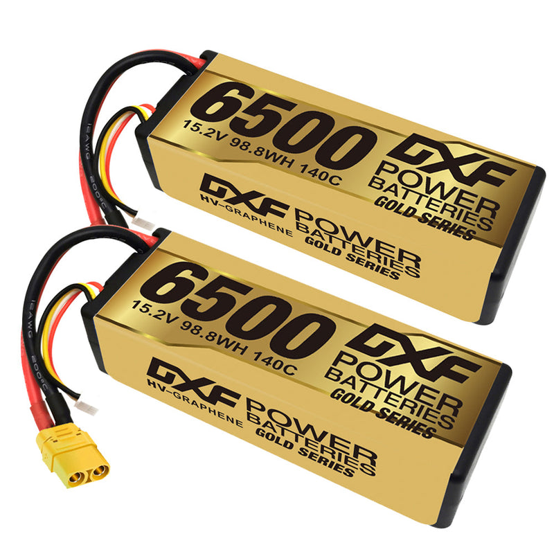 (DE)DXF Lipo Battery 4S 15.2V 6500MAH 140C GoldSeries Graphene lipo Hardcase with EC5 and XT90 Plug for Rc 1/8 1/10 Buggy Truck Car Off-Road Drone