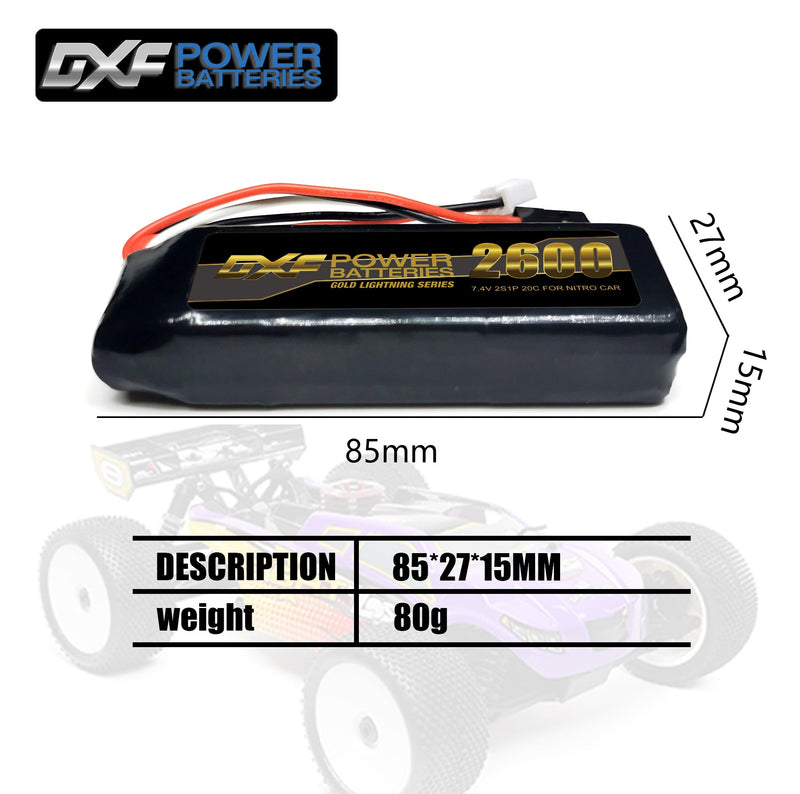 (FR)DXF 2S 2600mAh 7.4V 110C Batteria Lipo ad Alta Capacità Hardcase con nitrio lipo underSpina per 1:8 Scala RC Auto, Multi-Rotore RC Aeroplano, RC Elicottero, RC Barca