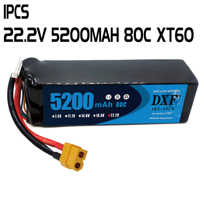 (PL)DXF 6S Lipo Battery 22.2V 80C 5200mAh Soft Case Battery with XT60 Connector for Car Truck Tank RC Buggy Truggy Racing Hobby