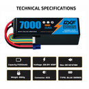 DXF 6S 22.2V 7000mAh 100C Softcase LiPo Battery with EC5 & 10AWG Wire for 1/8 RC Cars (1-6 Pack)