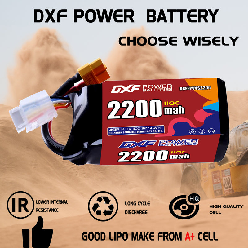 DXF 2200mAh 4S 110C 14.8V Lipo Battery Pack for FPV LiPo Battery