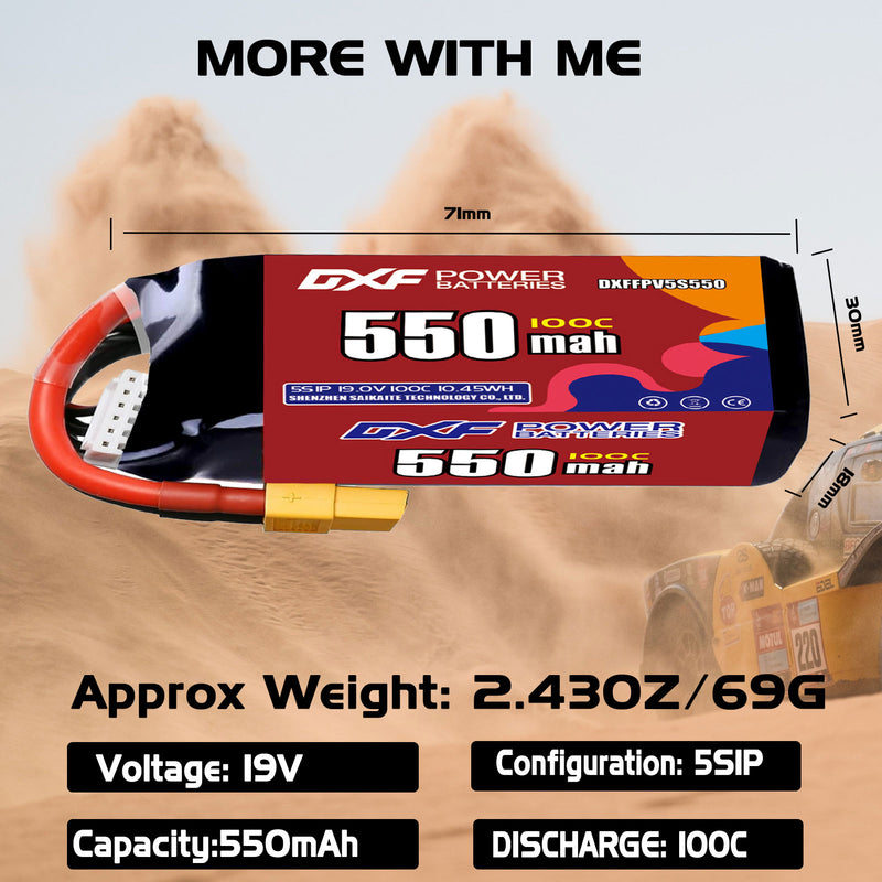 DXF 550mAh 5S 100C 19.0V Lipo Battery Pack for FPV LiPo Battery
