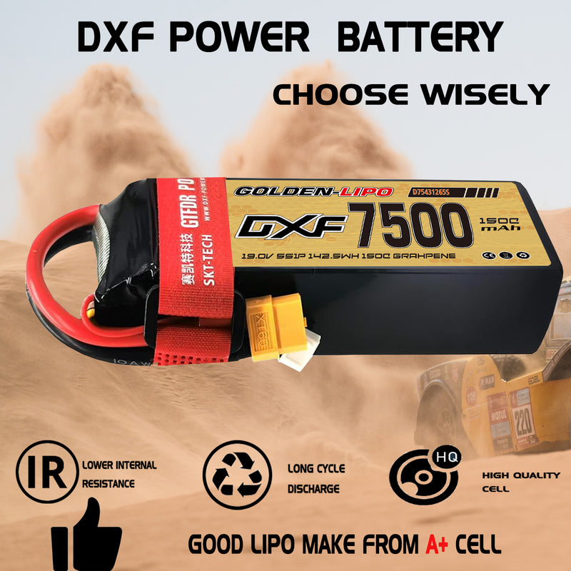 (CN)DXF 5S Lipo Battery 19.0V 150C 7500mAh Soft Case Battery with EC5 XT90 Connector for Car Truck Tank RC Buggy Truggy Racing Hobby