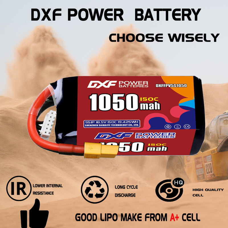 DXF 1050mAh 5S 150C 18.5V Lipo Battery Pack for FPV LiPo Battery