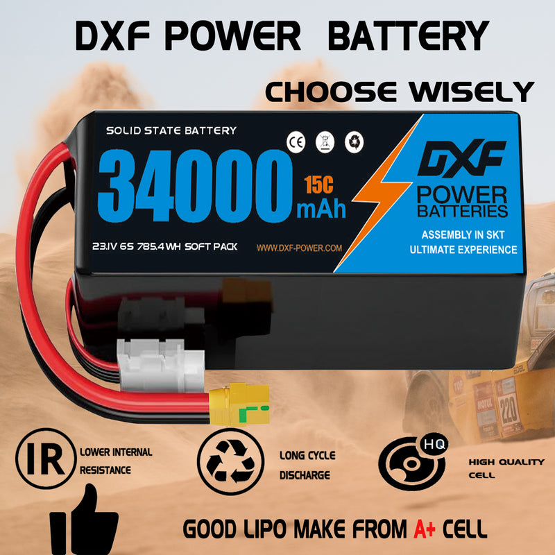 (CN)DXF 6S Lipo Battery 23.1V 15C 34000mAh Soft Case Battery  for Drone UAV FPV Car Truck Tank RC Buggy Truggy Racing Hobby