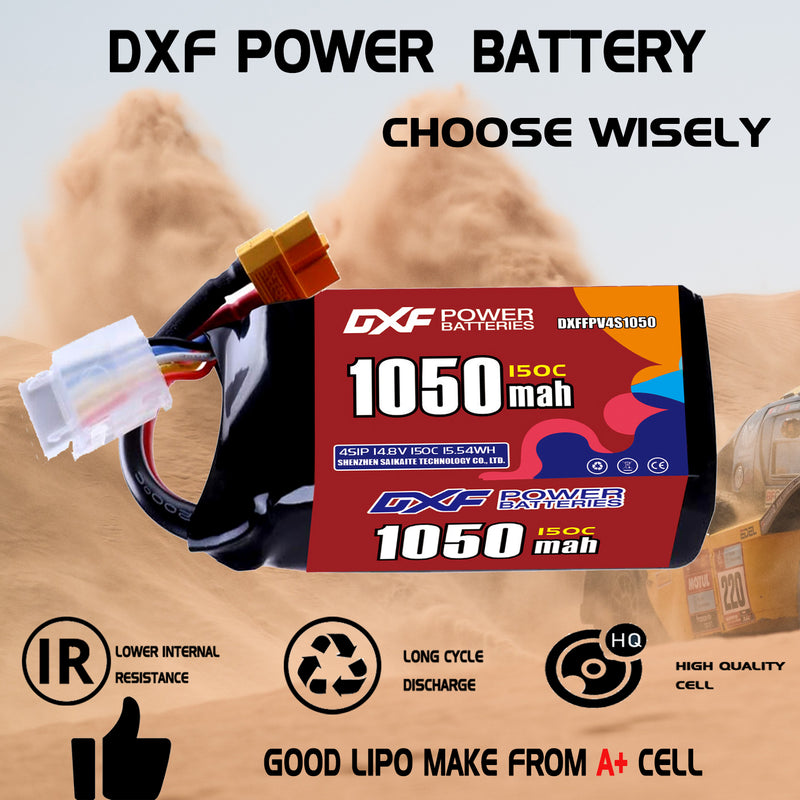 DXF 1050mAh 4S 150C 14.8V Lipo Battery Pack for FPV LiPo Battery