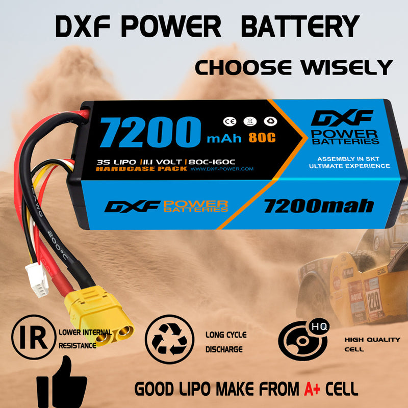 (CA)DXF Lipo Battery 3S 11.1V 7200MAH 80C Blue Series lipo Hardcase with XT90 Plug for Rc 1/8 1/10 Buggy Truck Car Off-Road Drone
