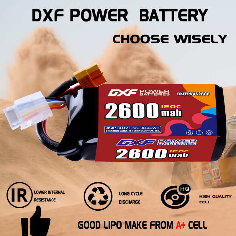 DXF 2600mAh 4S 120C 14.8V Lipo Battery Pack for FPV LiPo Battery