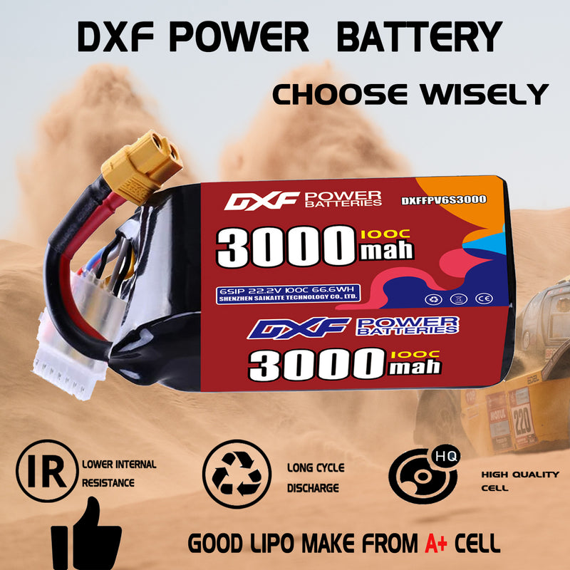 DXF 3000mAh 6S 100C 22.2V Lipo Battery Pack for FPV LiPo Battery