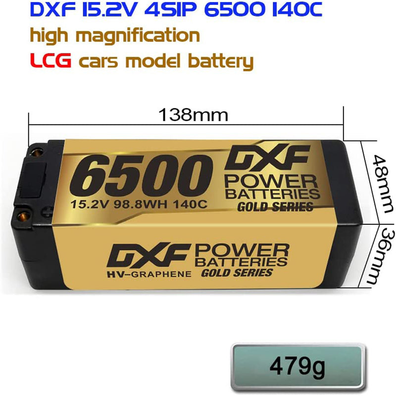 (PL)DXF Lipo Battery 4S 15.2V 6500MAH 140C GoldSeries  LCG 5MM Graphene lipo Hardcase with EC5 and XT90 Plug for Rc 1/8 1/10 Buggy Truck Car Off-Road Drone