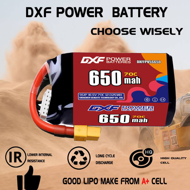 DXF 650mAh 5S 70C 18.5V Lipo Battery Pack for FPV LiPo Battery
