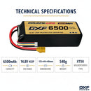 DXF Lipo Battery 4S 14.8V 6500mAh 100C Graphene Softcase with EC5 / T / TRX / XT60 / XT90 / XT150 / Q8s Plug for RC 1/8 1/10 Buggy Truck Car Off-Road Drone