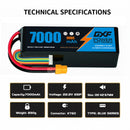DXF 6S 22.2V 7000mAh 100C Softcase LiPo Battery with XT60 & 10AWG Wire for 1/8 RC Cars (1-6 Pack)