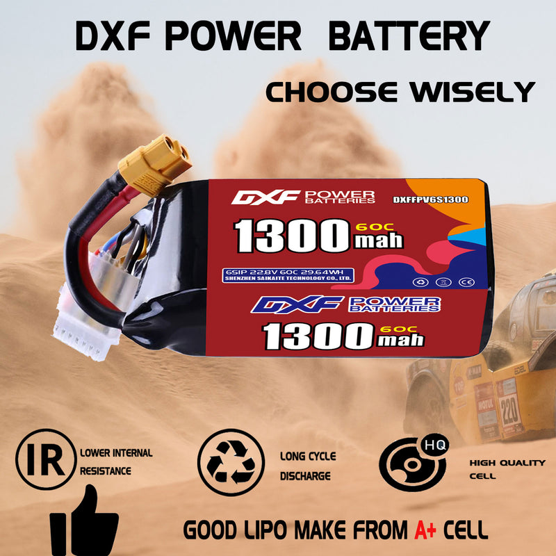 DXF 1300mAh 6S 60C 22.8V Lipo Battery Pack for FPV LiPo Battery