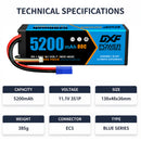 DXF 3S LiPo 배터리 11.1V 5200mAh 80C 하드케이스 (RC 1/8 1/10 버기 트럭 자동차 오프로드 드론용 EC5 플러그 포함)