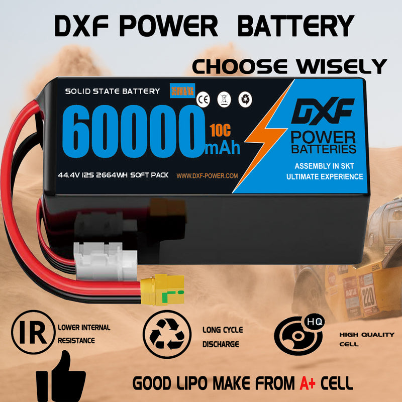 (CN)DXF 12S Lipo Battery 44.4V 10C 60000mAh Soft Case Battery  for Drone UAV FPV Car Truck Tank RC Semi solidstate Battery Racing Hobby