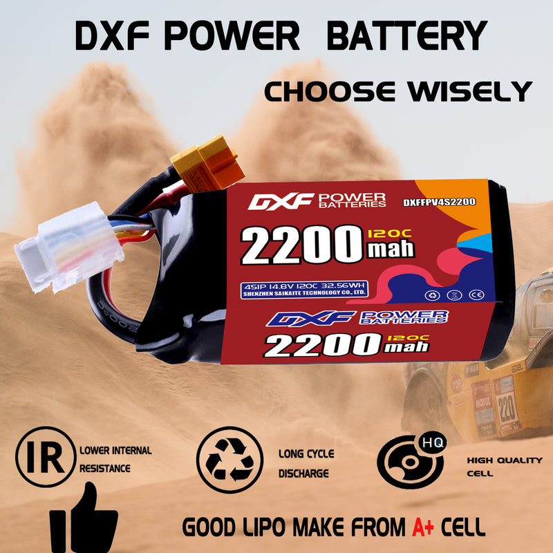 DXF 2200mAh 4S 120C 14.8V Lipo Battery Pack for FPV LiPo Battery