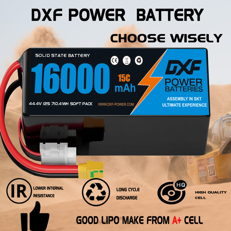 (CN)DXF 12S Lipo Battery 44.4V 15C 16000mAh Soft Case Battery  for Drone UAV FPV Car Truck Tank RC Semi solidstate Battery Racing Hobby