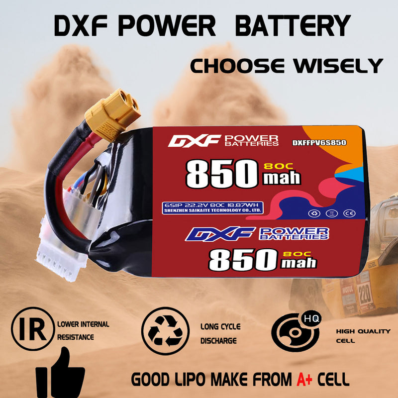 DXF 850mAh 6S 80C 22.2V Lipo Battery Pack for FPV LiPo Battery