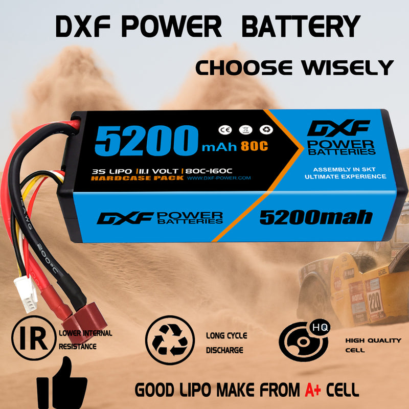 (CA)DXF Lipo Battery 3S 11.1V 5200MAH 80C Blue Series lipo Hardcase with Deans Plug for Rc 1/8 1/10 Buggy Truck Car Off-Road Drone