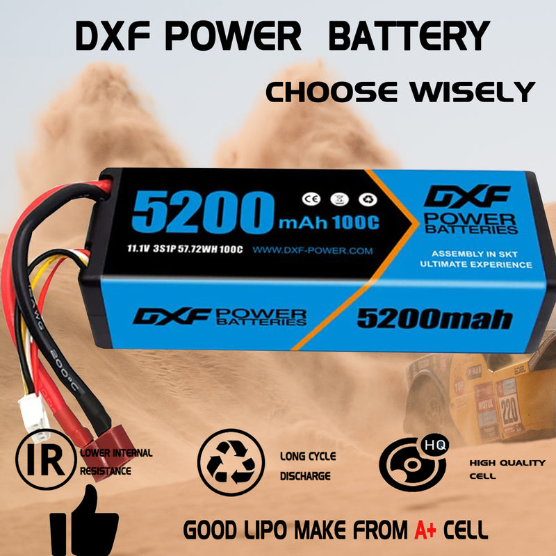 (CA)DXF Lipo Battery 3S 11.1V 5200MAH 100C Blue Series Graphene lipo Hardcase with Deans Plug for Rc 1/8 1/10 Buggy Truck Car Off-Road Drone