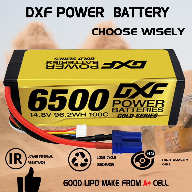 (IT)DXF Lipo Battery 4S 14.8V 6500MAH 100C GoldSeries Graphene lipo Hardcase with EC5 and XT90 Plug for Rc 1/8 1/10 Buggy Truck Car Off-Road Drone