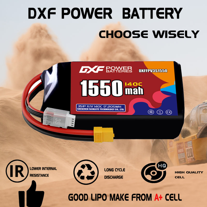 DXF 1550mAh 3S 140C 11.1V Lipo Battery Pack for FPV LiPo Battery