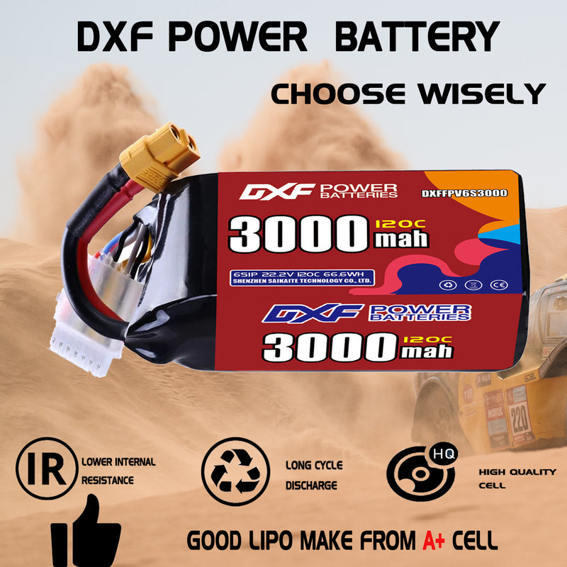 DXF 3000mAh 6S 120C 22.2V Lipo Battery Pack for FPV LiPo Battery
