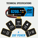 DXF LiPo Battery 3S 11.1V 6200mAh 80C Graphene Softcase with EC5 / T / TRX / XT60 / XT90 / XT150 / Q8s Plug for RC 1/8 1/10 Buggy Truck Car Off-Road Drone