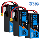 DXF 6S 22.2V 72000mAh 5C Soft Case LiPo Battery with 8AWG Wire for Toy Cars, Boats, UAVs & Drones (1-6 Pack)