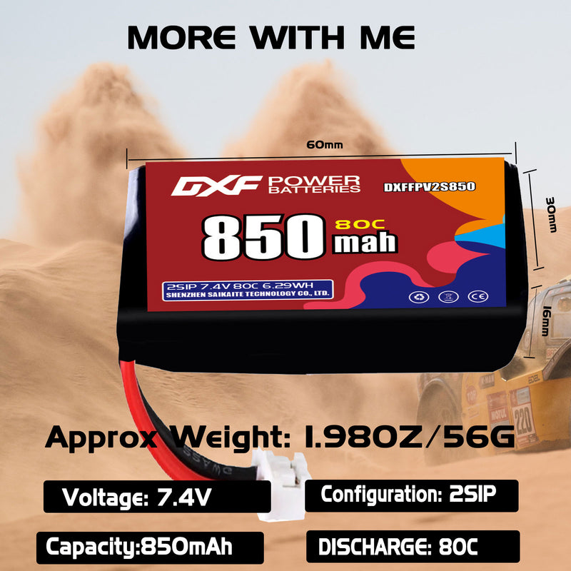 DXF 850mAh 2S 80C 7.4V Lipo Battery Pack for FPV LiPo Battery