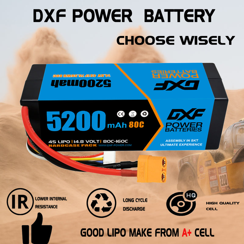 (CA)DXF Lipo Battery 4S 14.8V 5200MAH 80C  lipo Hardcase with  XT90 Plug for Rc 1/8 1/10 Buggy Truck Car Off-Road Drone