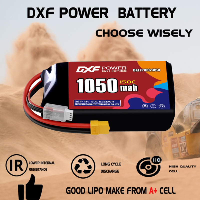 DXF 1050mAh 3S 150C 11.1V Lipo Battery Pack for FPV LiPo Battery
