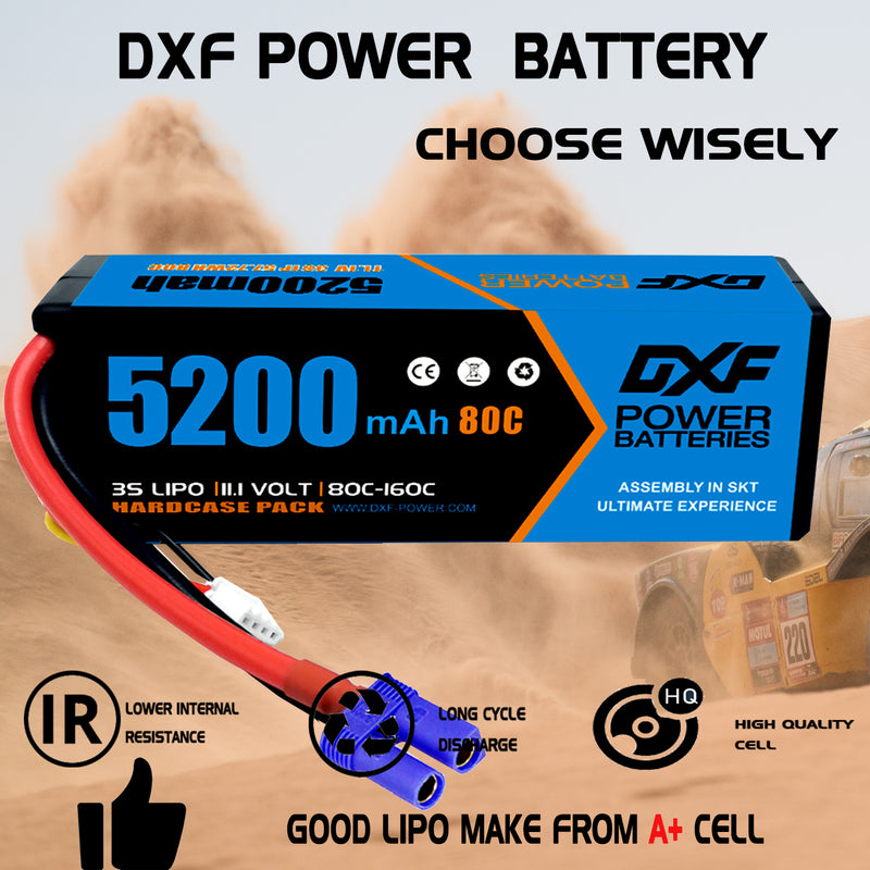 (UK)DXF Lipo Battery 3S 11.1V 5200MAH 80C Blue Series lipo Hardcase with EC5 Plug for Rc 1/8 1/10 Buggy Truck Car Off-Road Drone