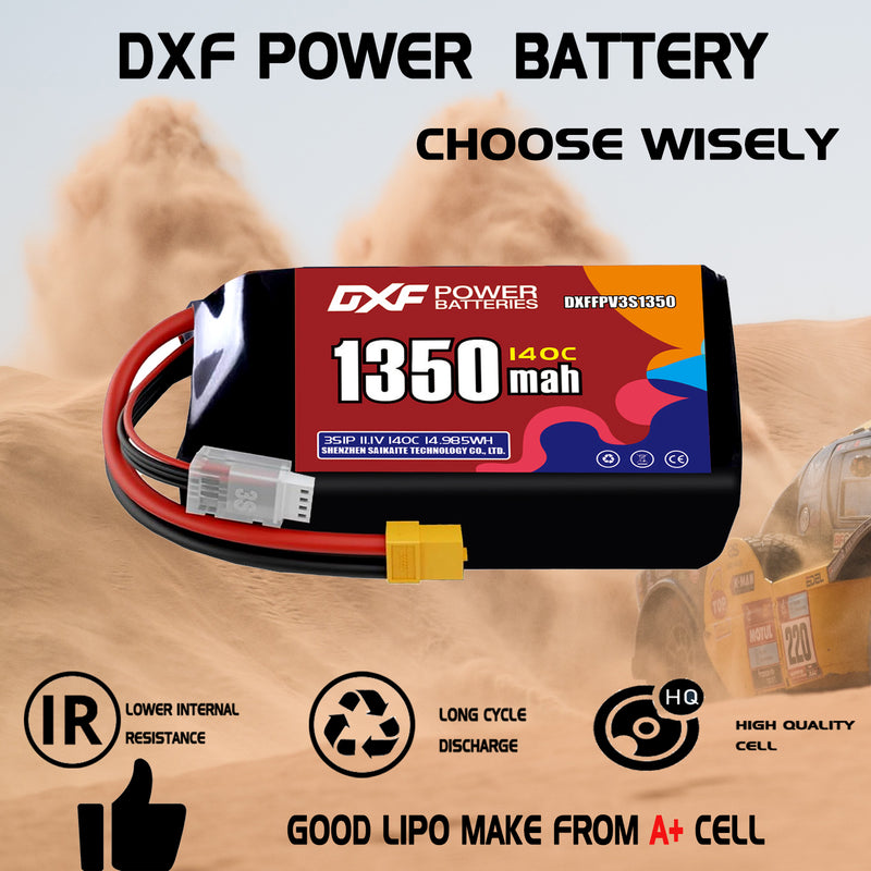 DXF 1350mAh 3S 140C 11.1V Lipo Battery Pack for FPV LiPo Battery