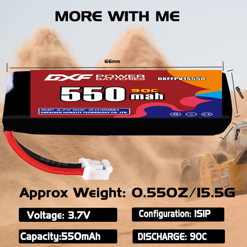 DXF 550mAh 1S 90C 3.7V Lipo Battery Pack for FPV LiPo Battery