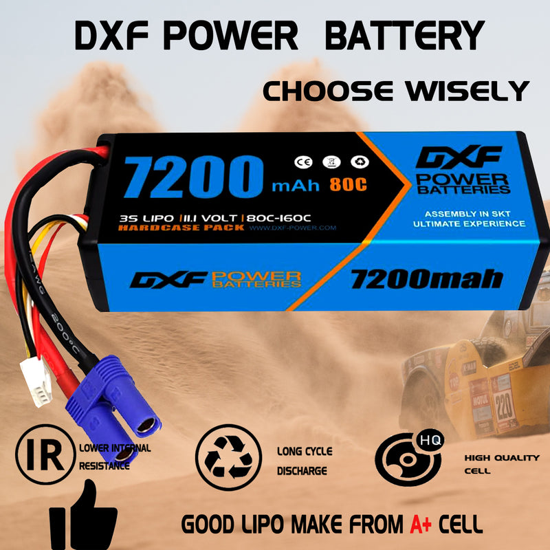 (CA)DXF Lipo Battery 3S 11.1V 7200MAH 80C Blue Series lipo Hardcase with EC5 Plug for Rc 1/8 1/10 Buggy Truck Car Off-Road Drone