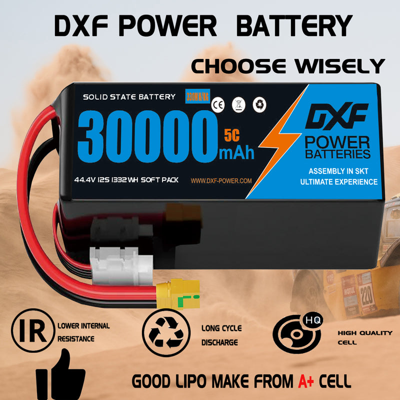(CN)DXF 12S Lipo Battery 44.4V 10C 30000mAh Soft Case Battery  for Drone UAV FPV Car Truck Tank RC Semi solidstate Battery Racing Hobby