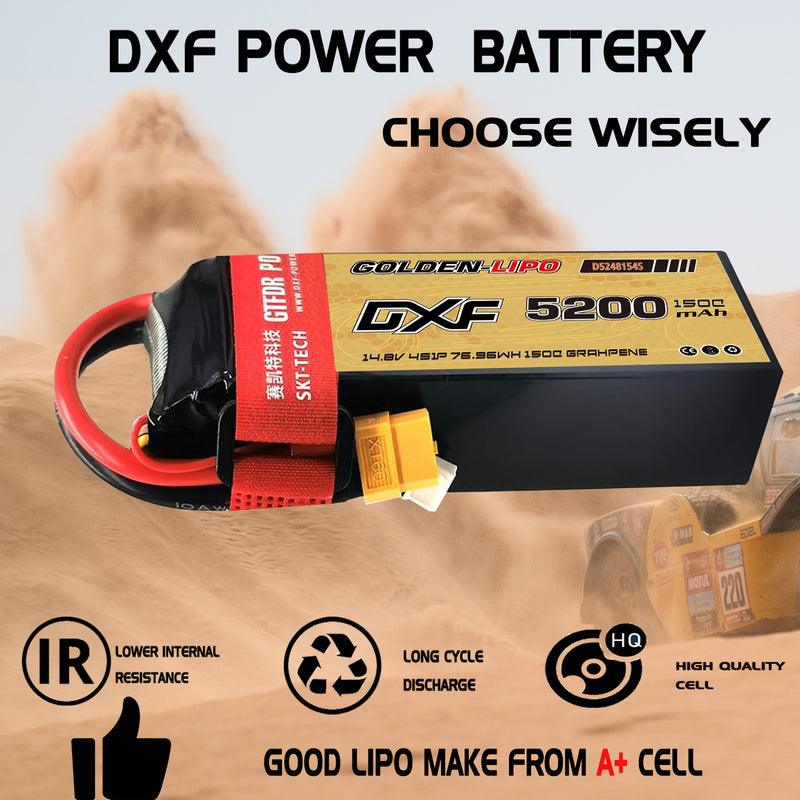 (CN)DXF 4S Lipo Battery 14.8V 150C 5200mAh Soft Case Battery with EC5 XT90 Connector for Car Truck Tank RC Buggy Truggy Racing Hobby