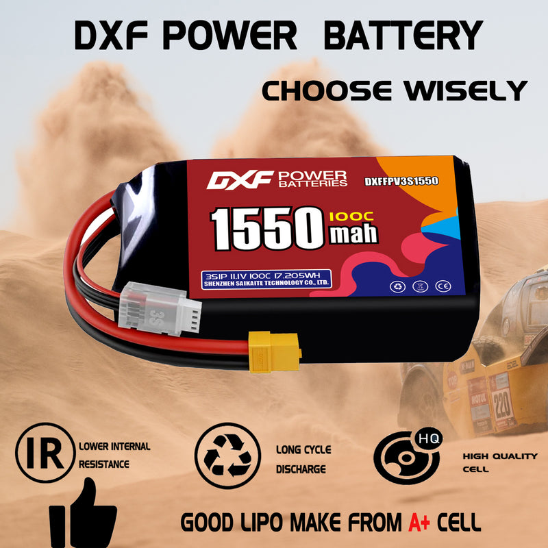 DXF 1550mAh 3S 100C 11.1V Lipo Battery Pack for FPV LiPo Battery