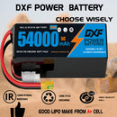 DXF 6S 22.2V 54000mAh 5C Soft Case LiPo Battery with 8AWG Wire for Toy Cars, Boats, UAVs & Drones (1-6 Pack)