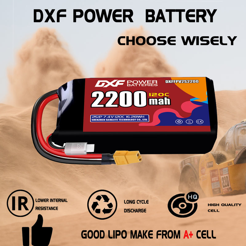 DXF 2200mAh 2S 120C 7.4V Lipo Battery Pack for FPV LiPo Battery
