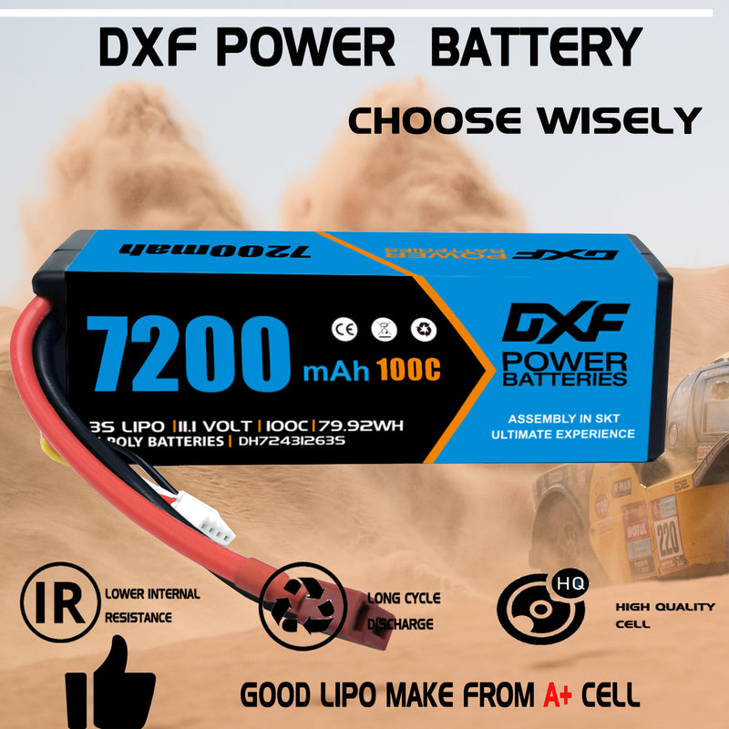 (CA)DXF Lipo Battery 3S 11.1V 7200MAH 100C Blue Series lipo Hardcase with Deans/T Plug for Rc 1/8 1/10 Buggy Truck Car Off-Road Drone