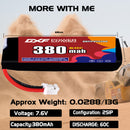 DXF 380mAh 2S 60C 7.6V Lipo Battery Pack for FPV LiPo Battery