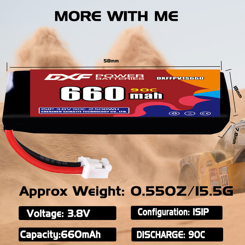 DXF 660mAh 1S 90C 3.8V Lipo Battery Pack for FPV LiPo Battery
