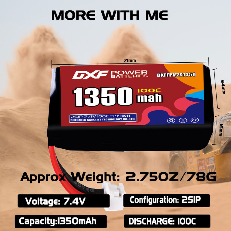 DXF 1350mAh 2S 100C 7.4V Lipo Battery Pack for FPV LiPo Battery