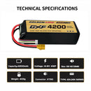 DXF Lipo Battery 4S 14.8V 4200mAh 150C GoldSeries Graphene Softcase with EC5 / T / TRX / XT60 / XT90 / XT150 / Q8s Plug for RC 1/8 1/10 Buggy Truck Car Off-Road Drone