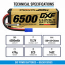 DXF LiPo Battery 4S HV 15.2V 6500mAh 140C Graphene Softcase Gold with EC5 / T / TRX / XT60 / XT90 / XT150 / Q8s Plug for RC 1/8 1/10 Buggy Truck Car Off-Road Drone